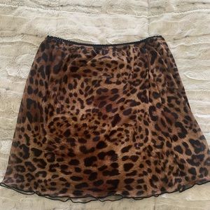 Tan Leopard Print Mesh Lettuce Hem Skirt (PLT)